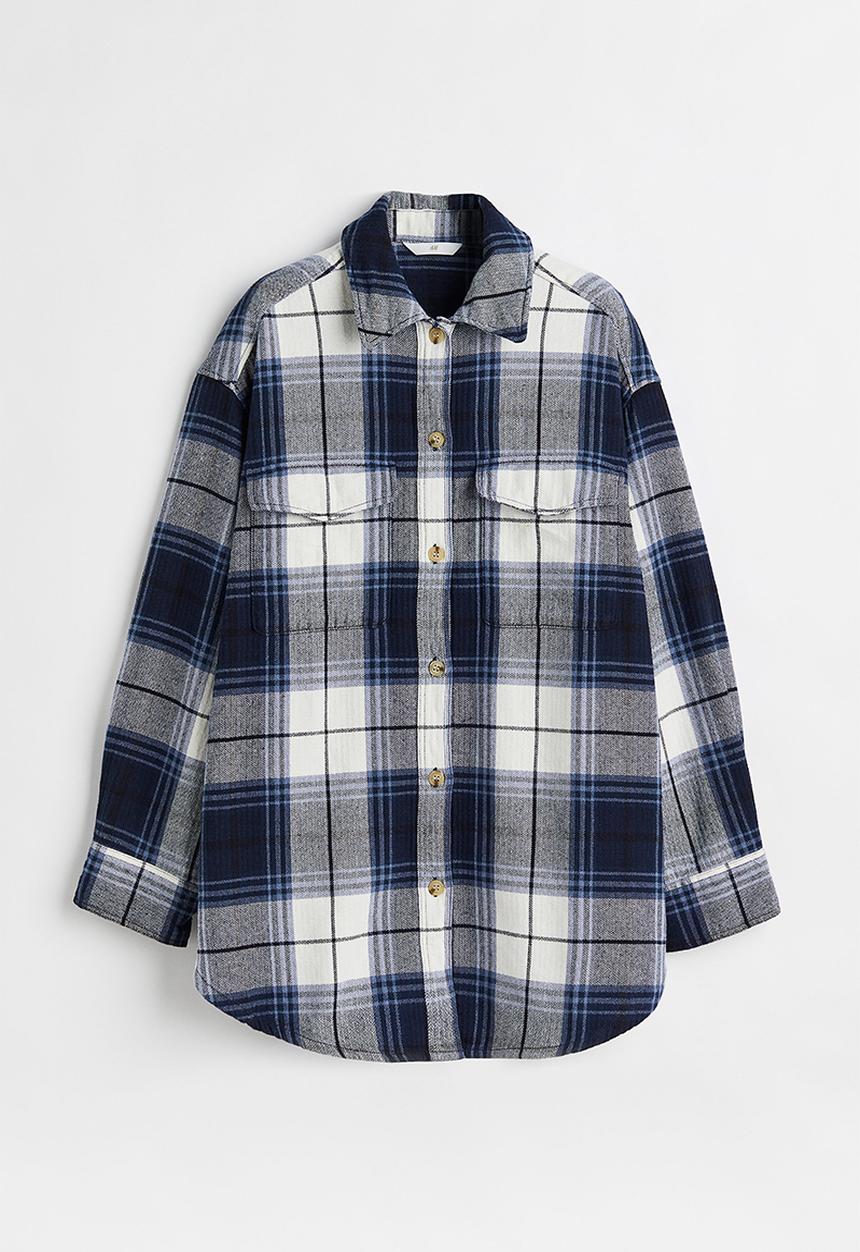 H&M - Oversized twill overshirt - dark blue/checked