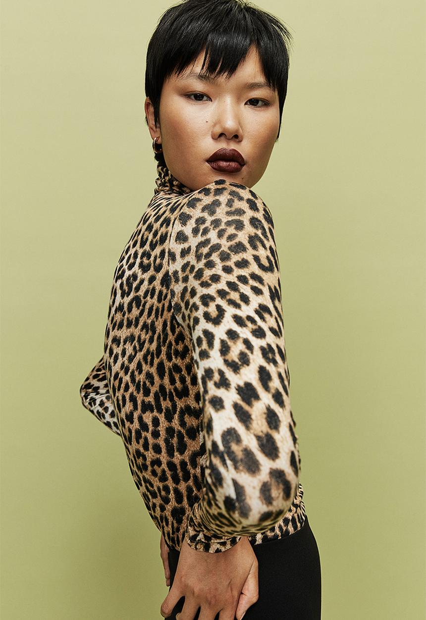 H&M - Polo-neck top - beige/leopard print