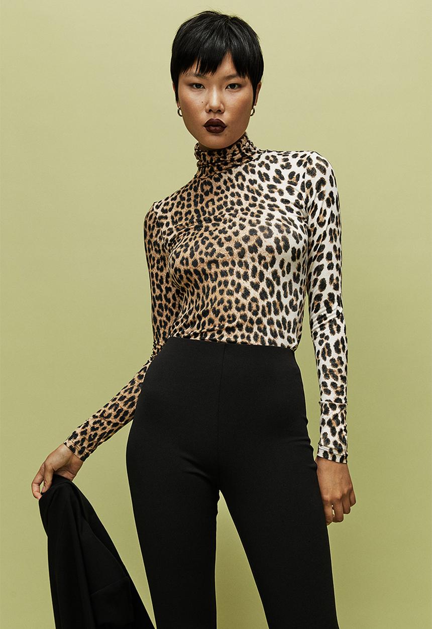H&M - Polo-neck top - beige/leopard print
