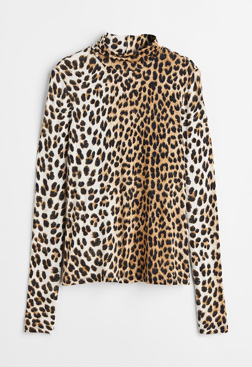 H&M - Polo-neck top - beige/leopard print