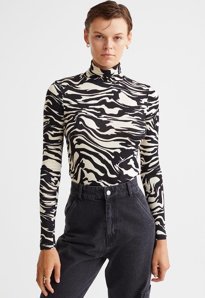 H&M - Polo-neck top - black/zebra-print