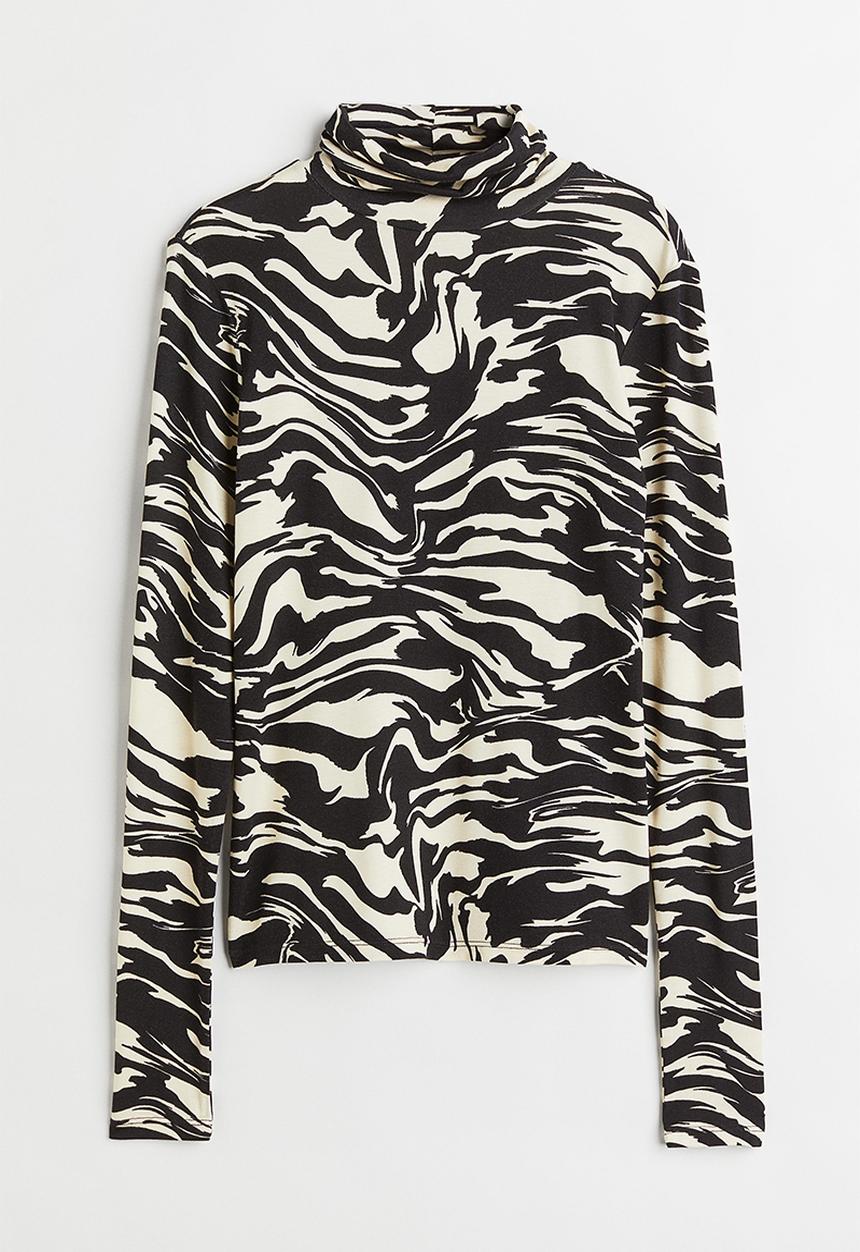 H&M - Polo-neck top - black/zebra-print