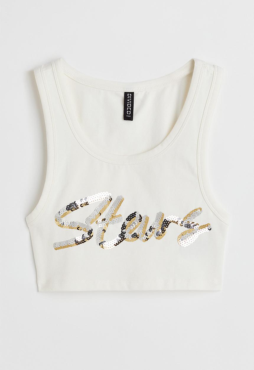H&M - Crop top with sequins - white