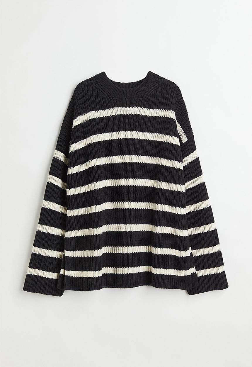 H&M - Oversized double-knit jumper - black & white striped