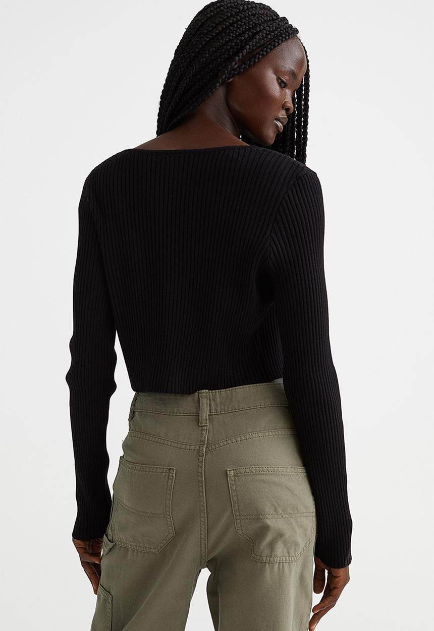 H&M - Cropped rib-knit cardigan - black