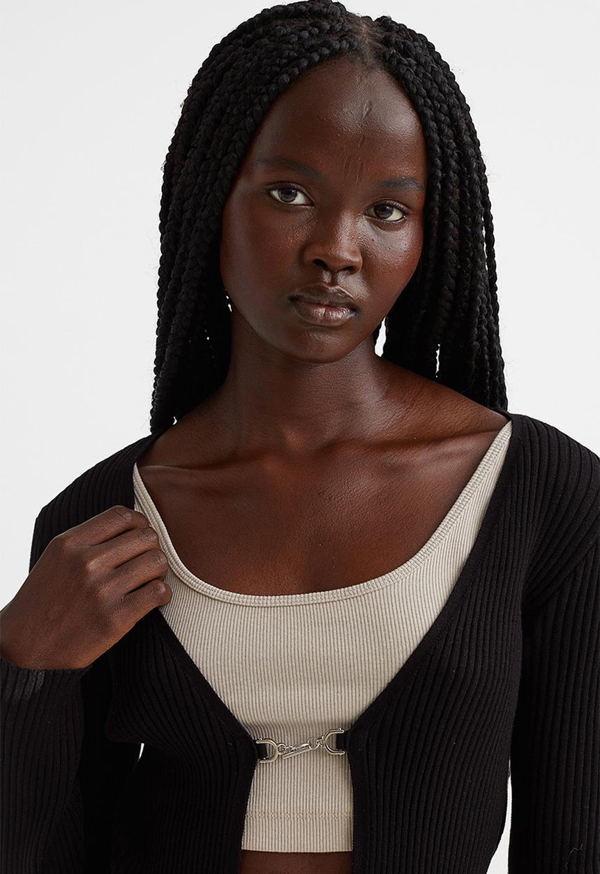 H&M - Cropped rib-knit cardigan - black