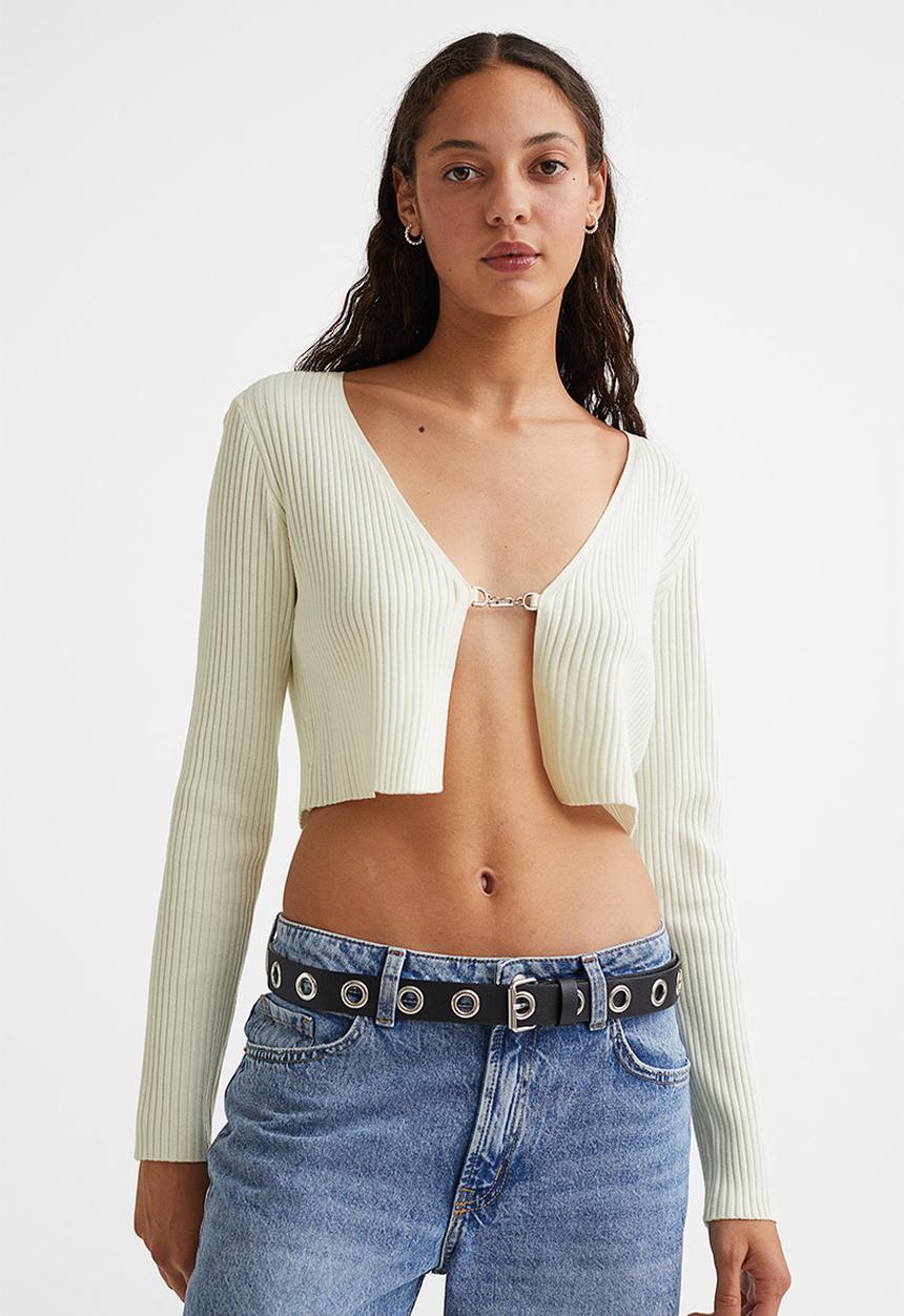 H&M - Cropped rib-knit cardigan - cream