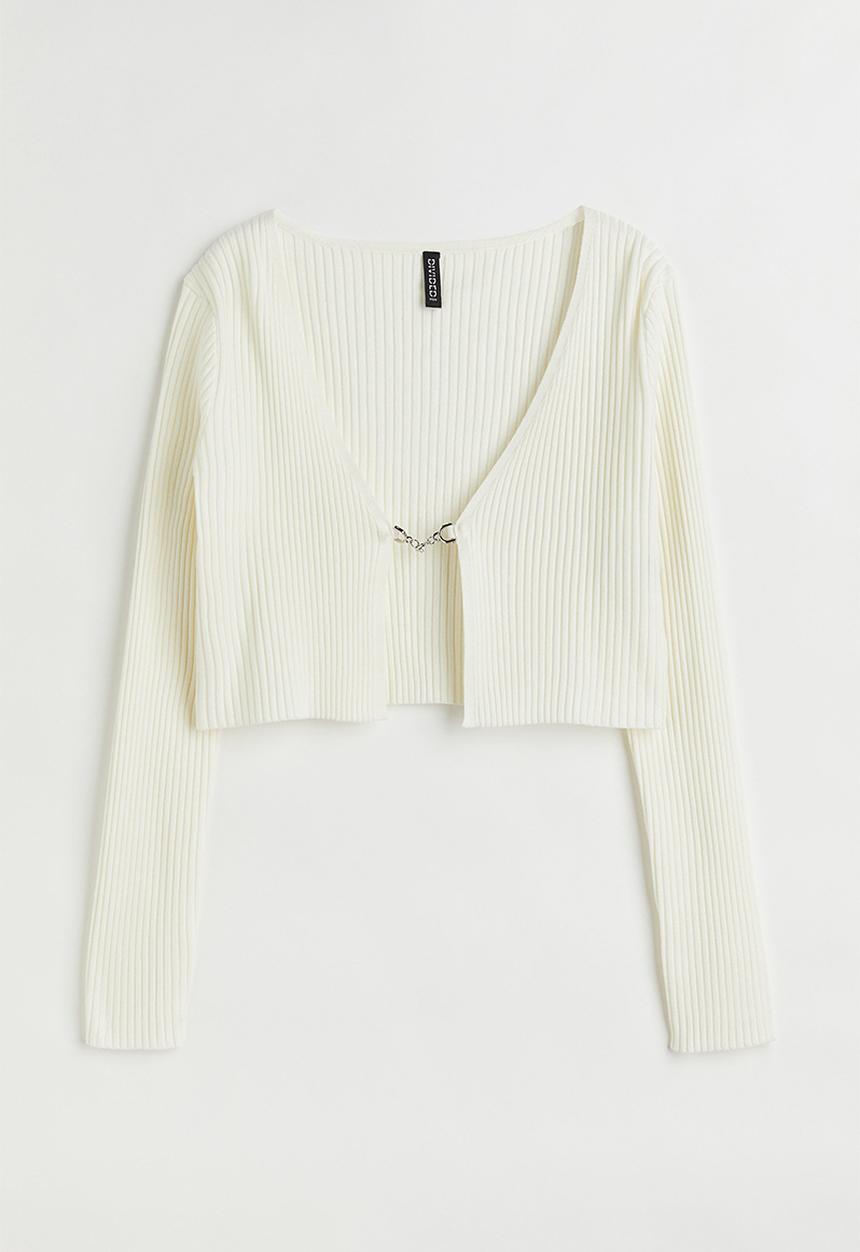 H&M - Cropped rib-knit cardigan - cream