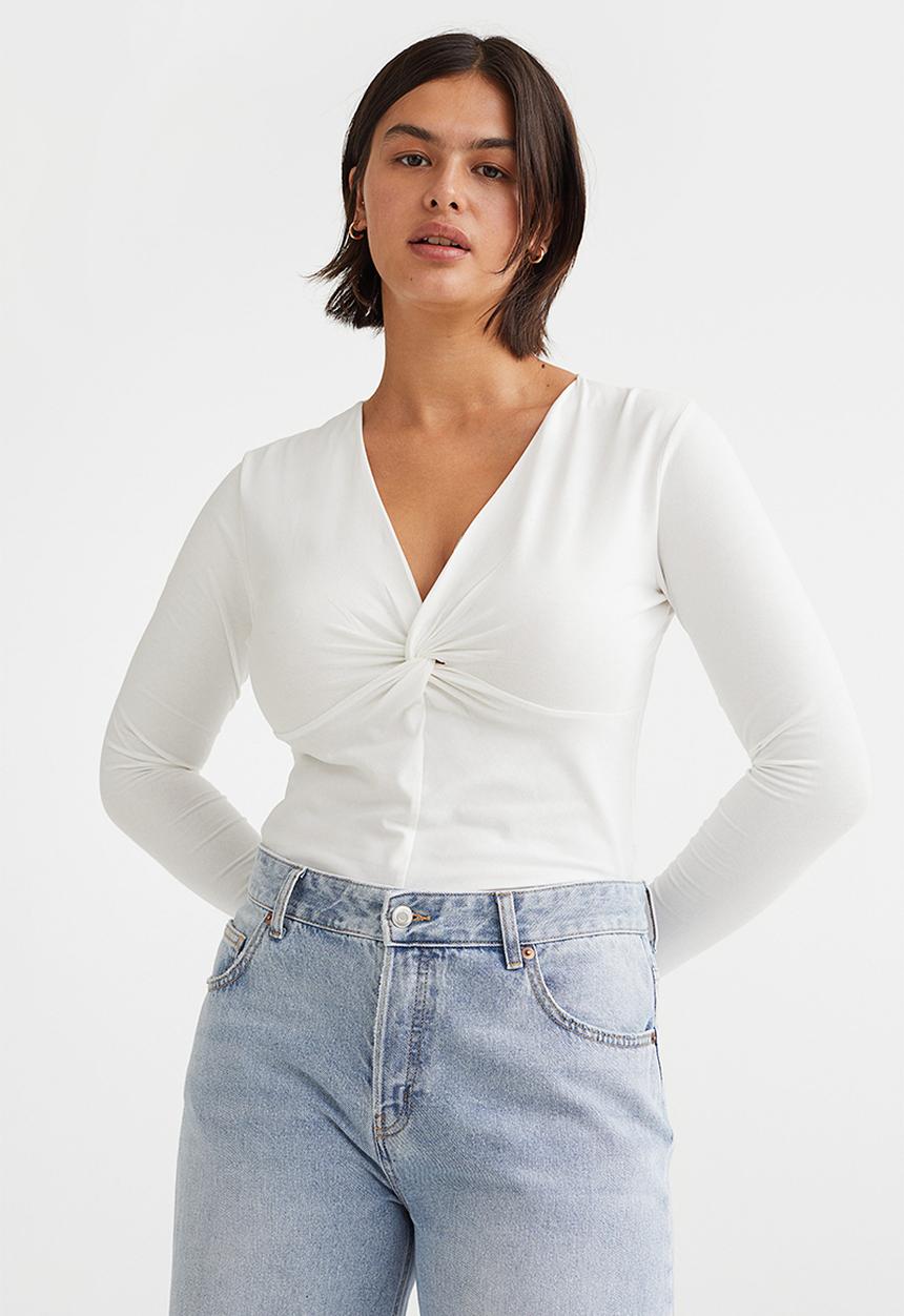 H&M - Knot-detail jersey top - white