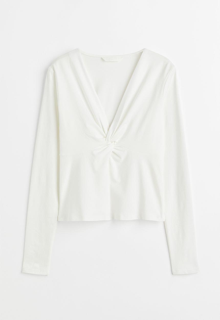 H&M - Knot-detail jersey top - white