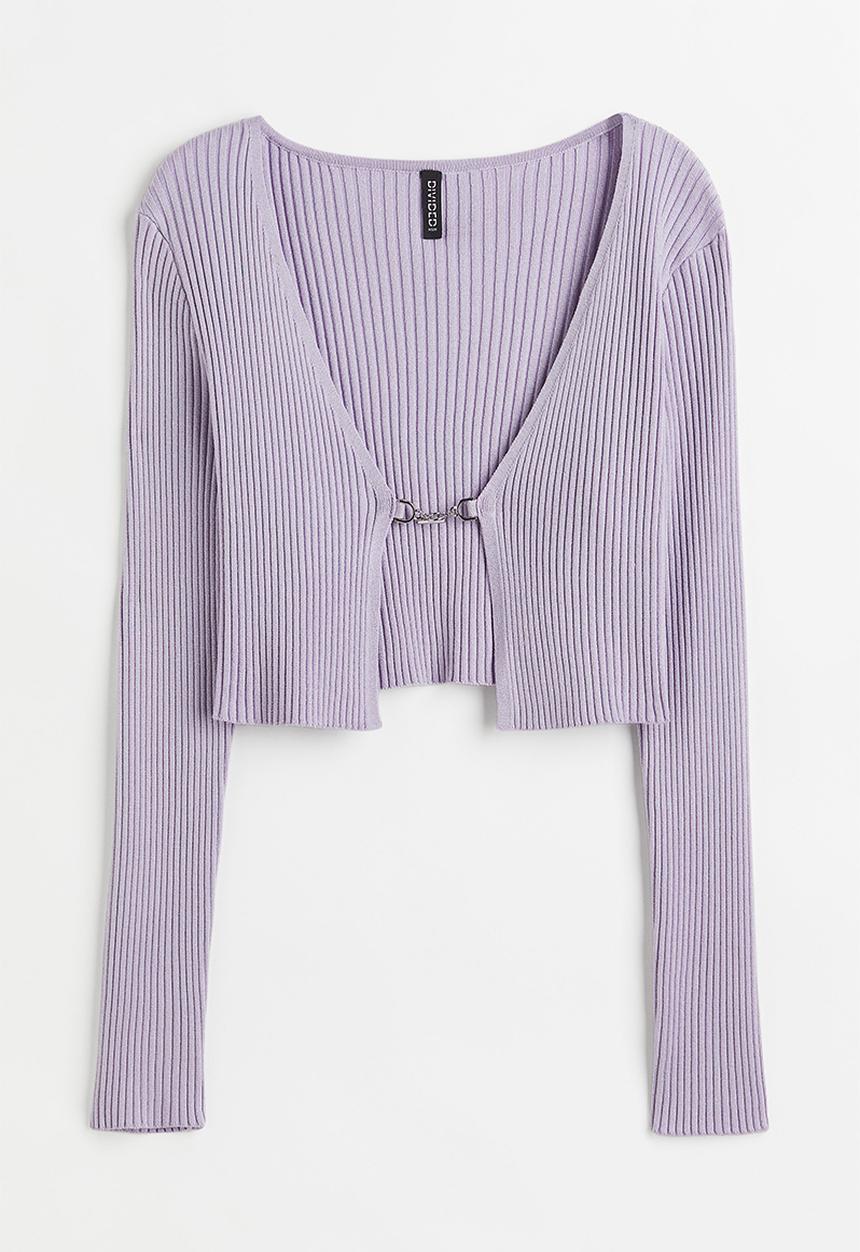 H&M - Cropped rib-knit cardigan - light purple
