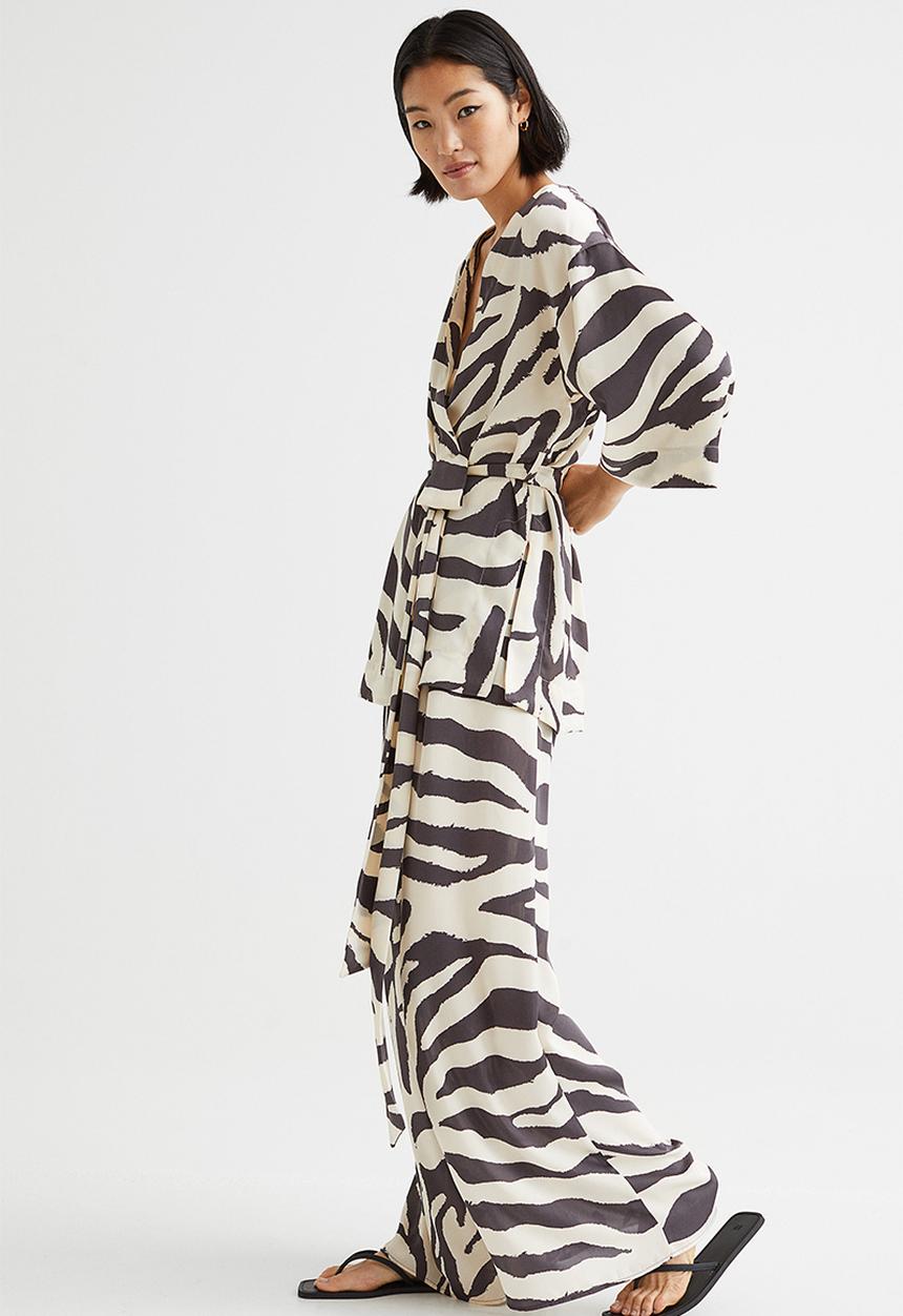 H&M - Wide trousers - cream/zebra print