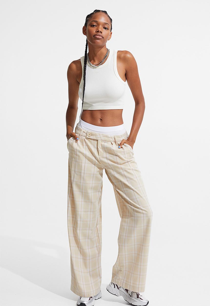 H&M - Tailored trousers - light beige/white checked