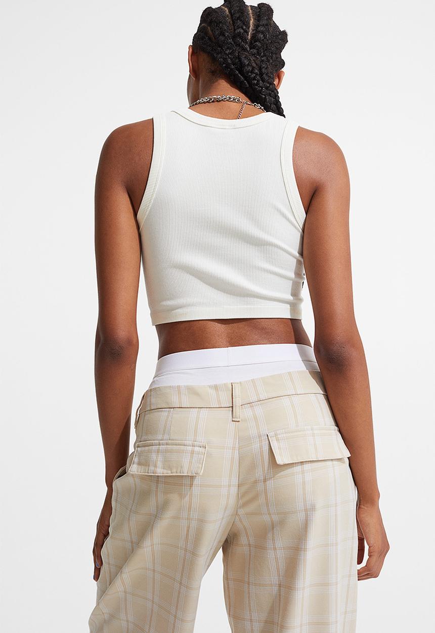H&M - Tailored trousers - light beige/white checked