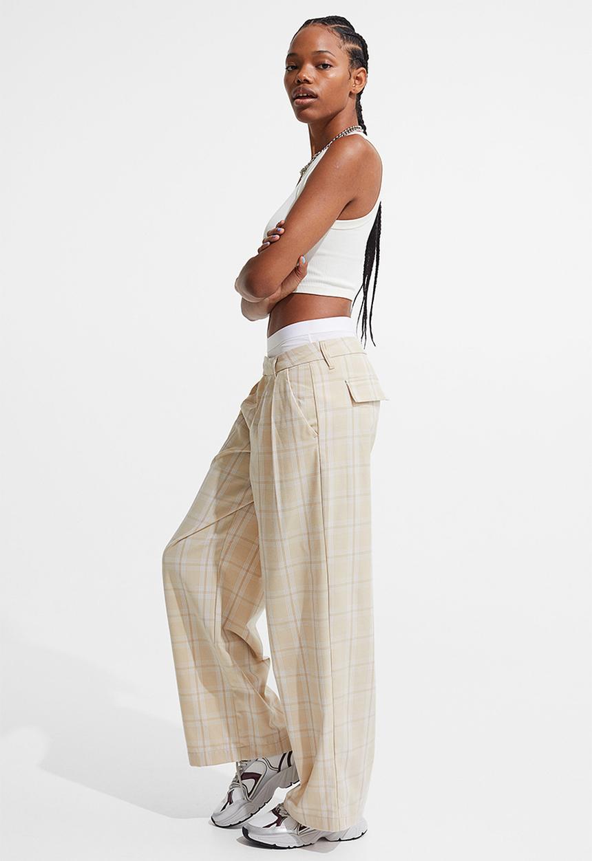 H&M - Tailored trousers - light beige/white checked