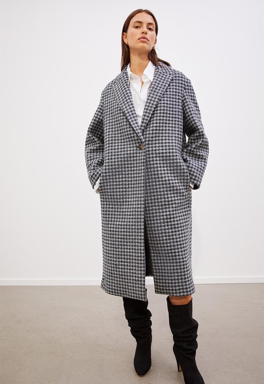 H&M - Oversized twill coat - black/checked