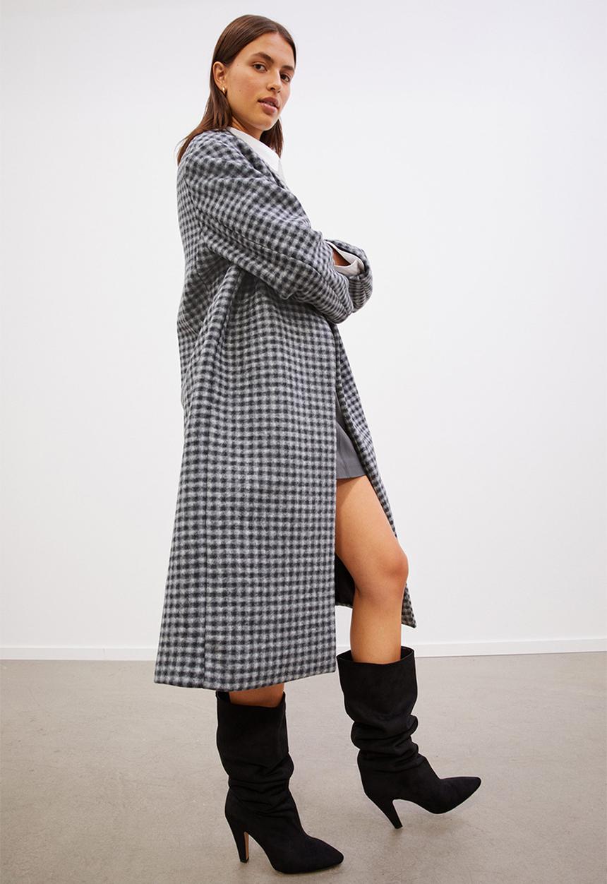 H&M - Oversized twill coat - black/checked