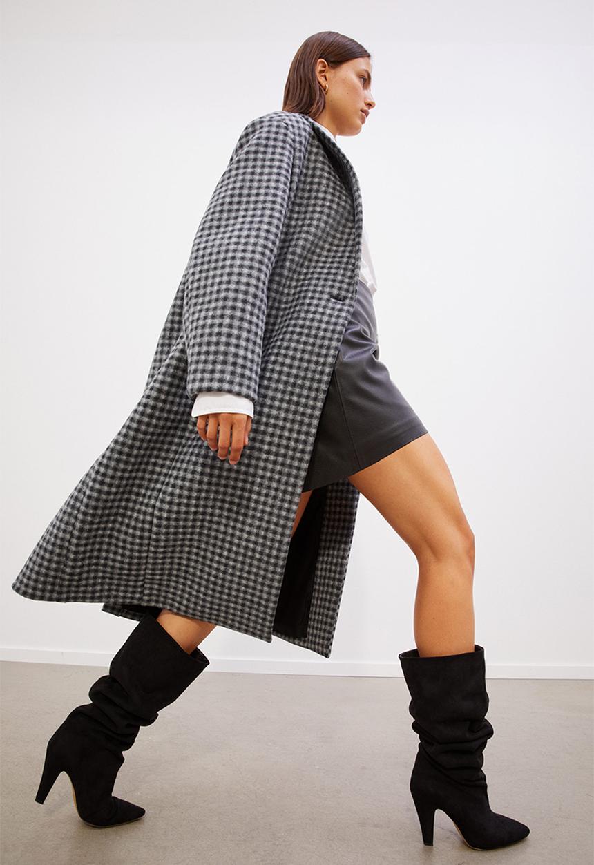 H&M - Oversized twill coat - black/checked