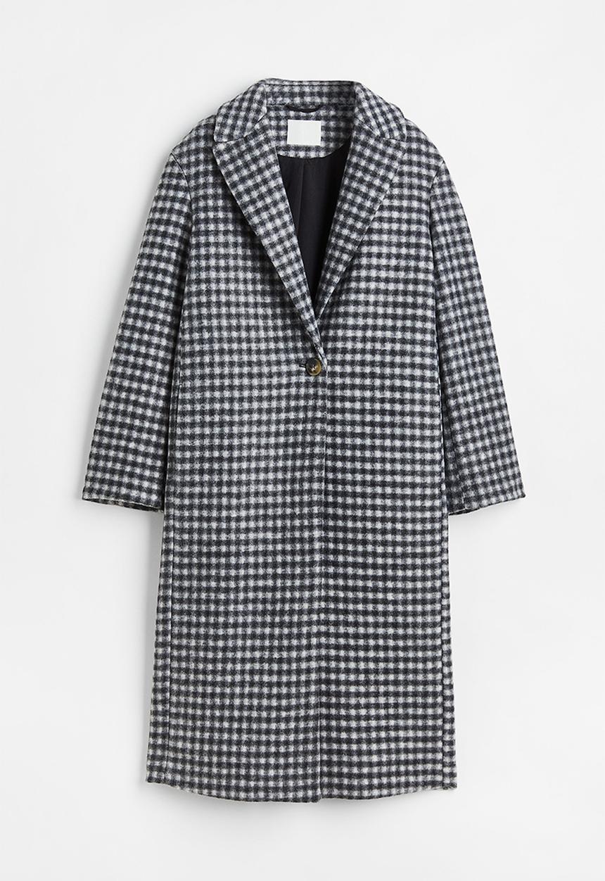 H&M - Oversized twill coat - black/checked