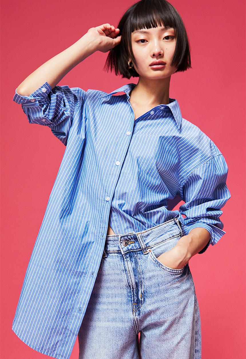 H&M - Cotton shirt - blue/striped