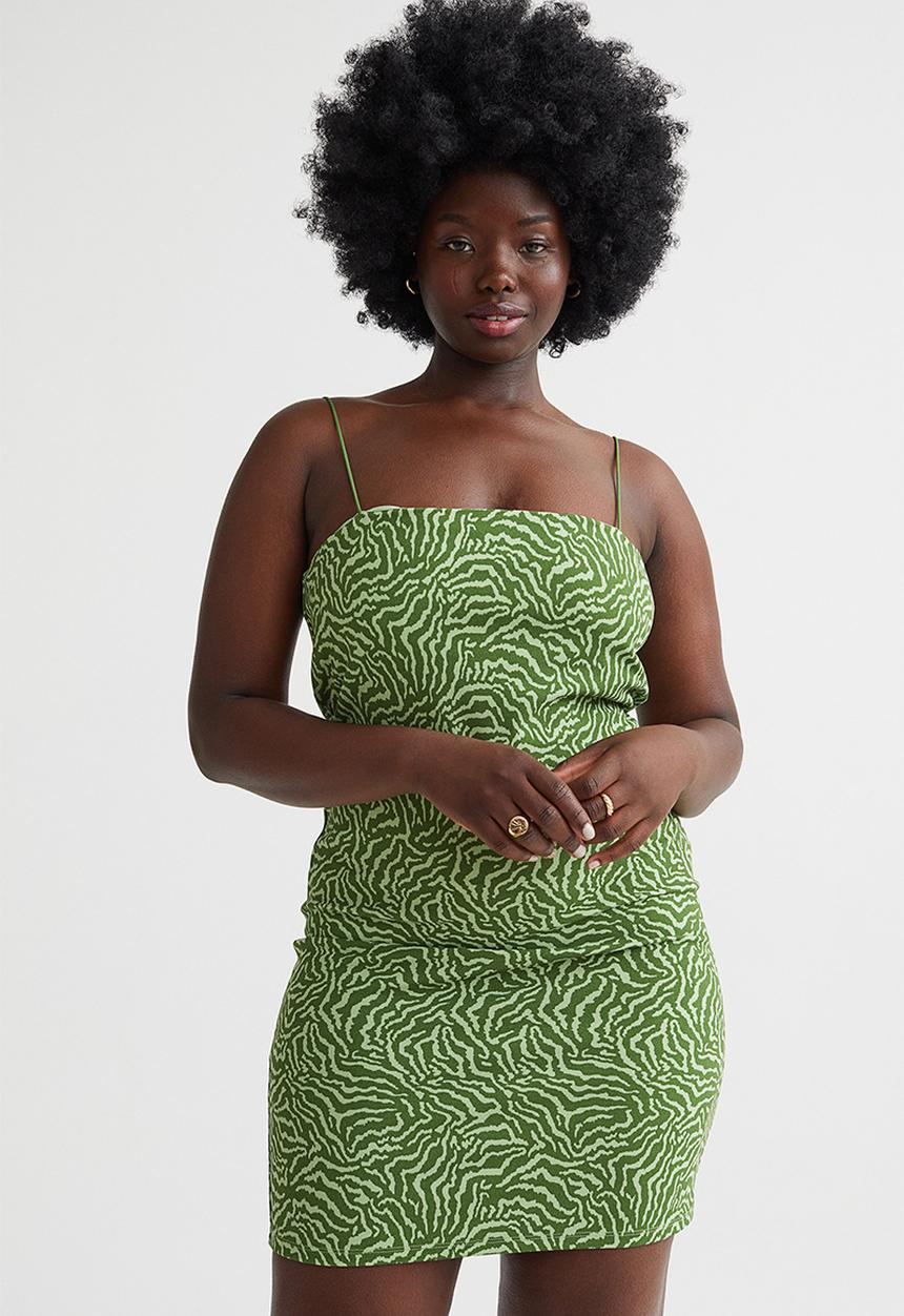 H&M - Short jersey dress - moss green/patterned