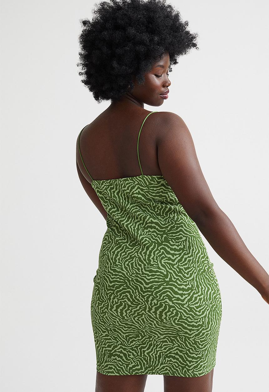 H&M - Short jersey dress - moss green/patterned