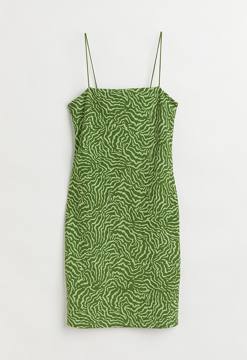 H&M - Short jersey dress - moss green/patterned