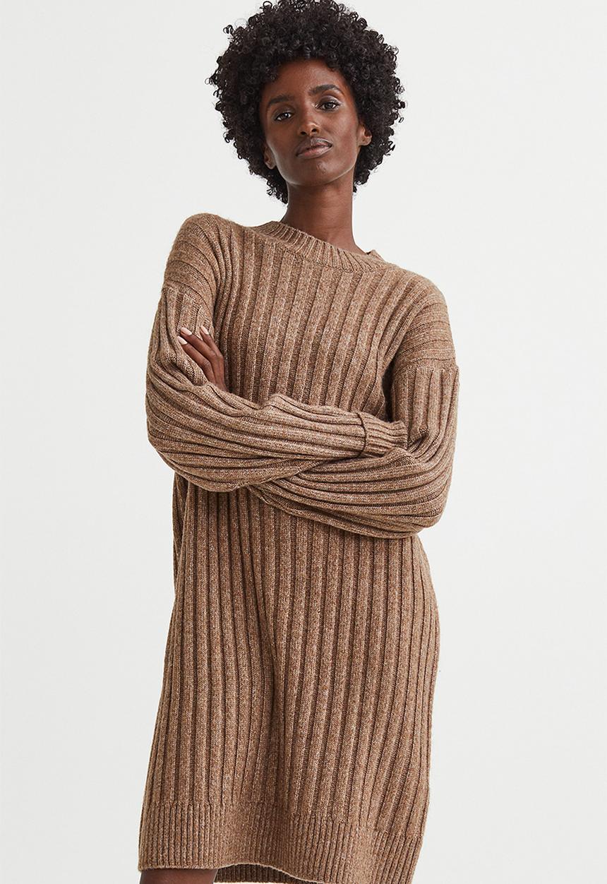 H&M - Rib-knit dress - dark beige marl