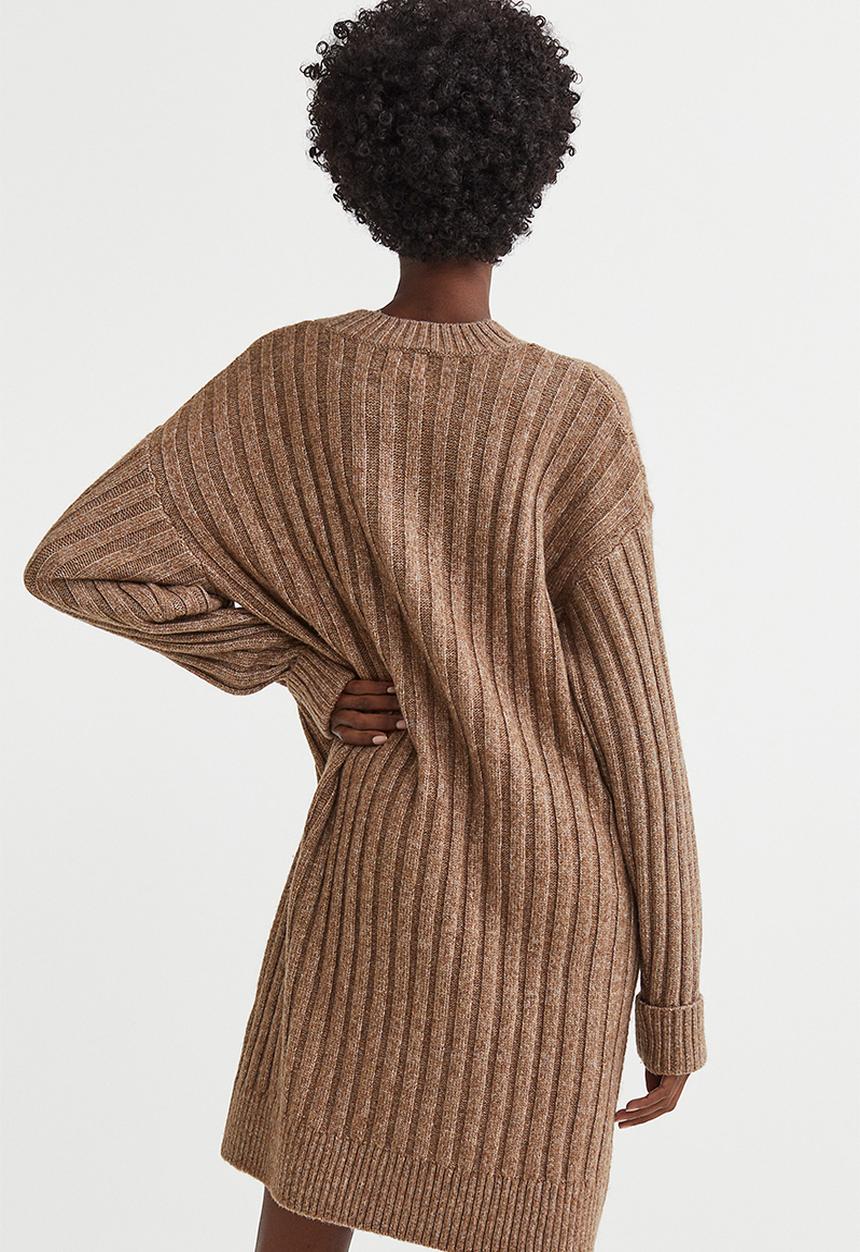 H&M - Rib-knit dress - dark beige marl
