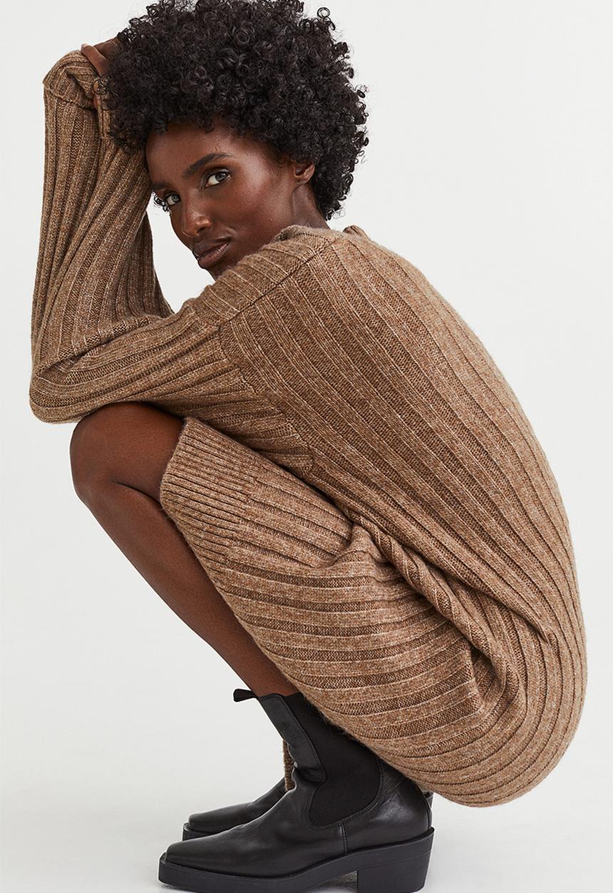 H&M - Rib-knit dress - dark beige marl