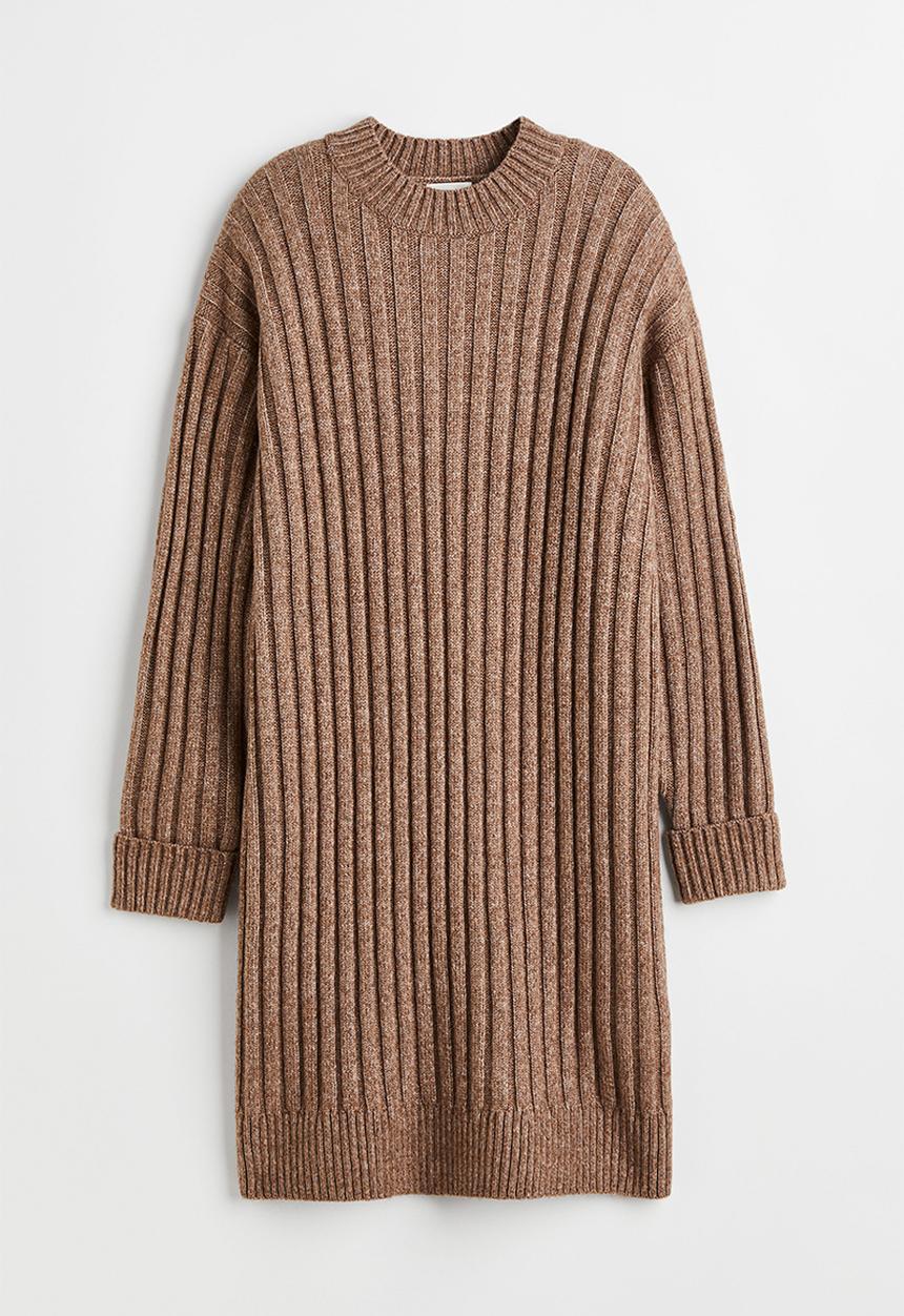 H&M - Rib-knit dress - dark beige marl