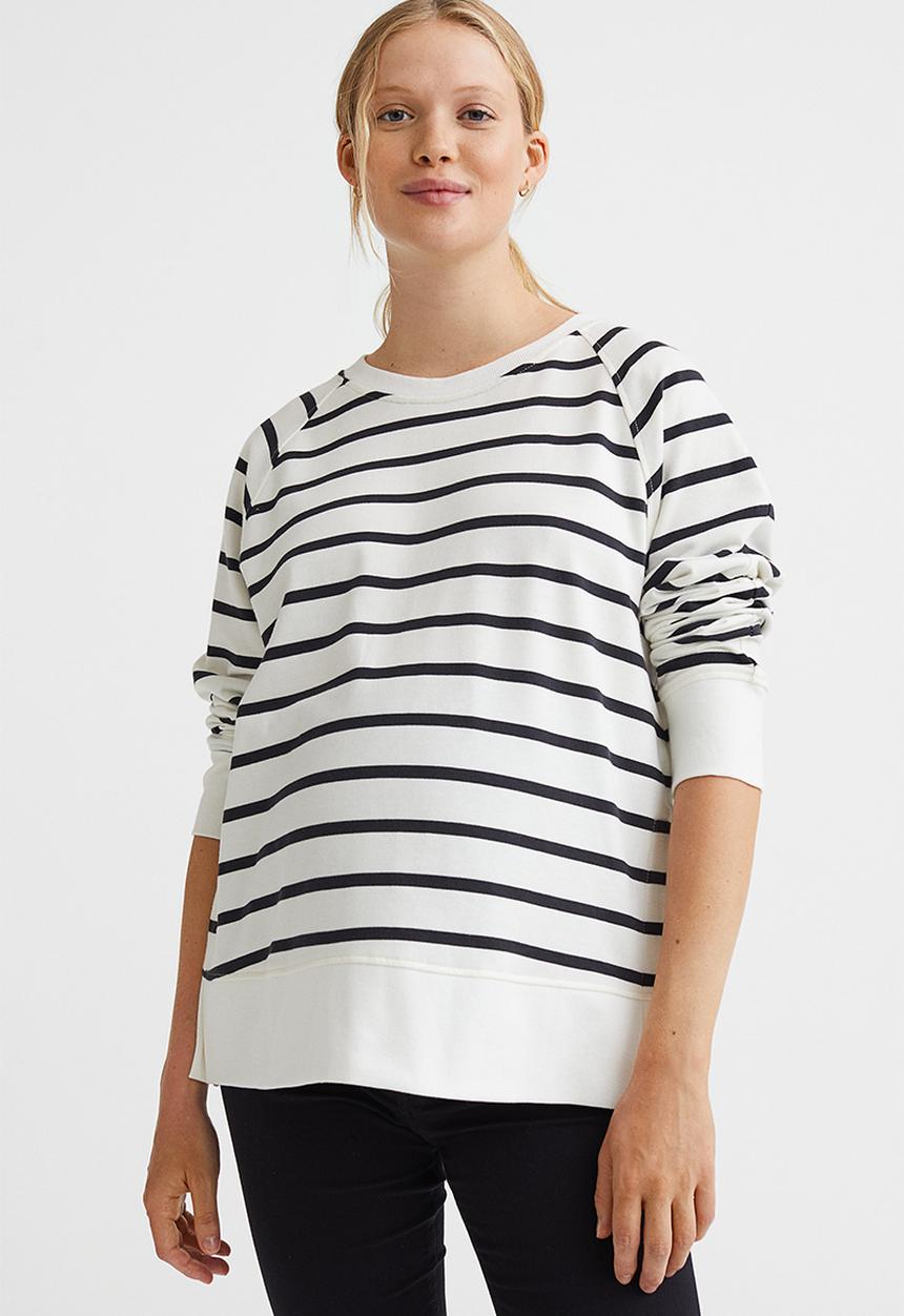 H&M - Mama zip-detail sweatshirt - white/striped