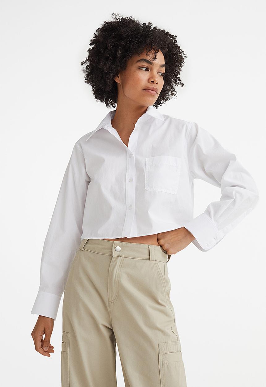 H&M - Cropped poplin shirt - white