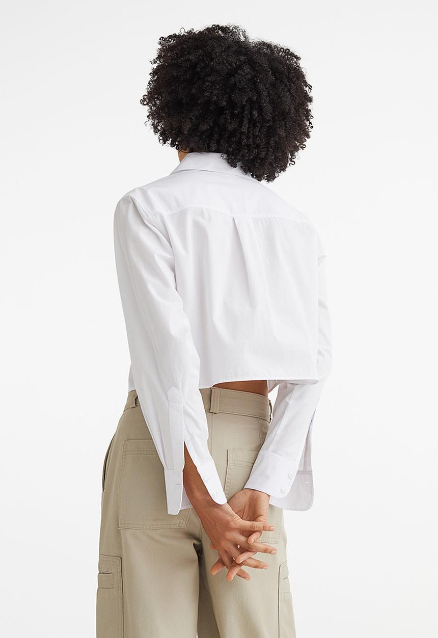 H&M - Cropped poplin shirt - white