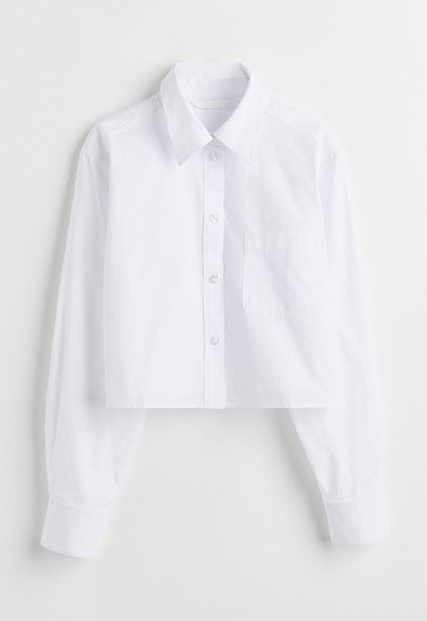 H&M - Cropped poplin shirt - white