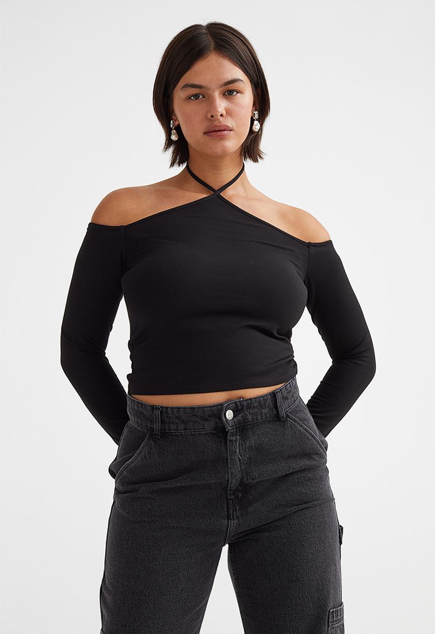H&M - Off the shoulder jersey top - black