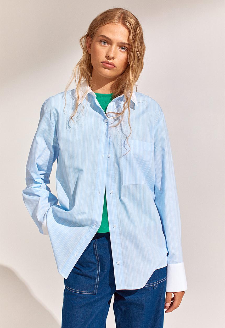 H&M - Oversized poplin shirt - light blue/white striped