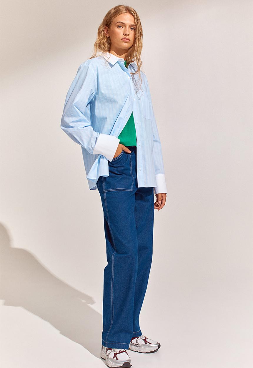 H&M - Oversized poplin shirt - light blue/white striped