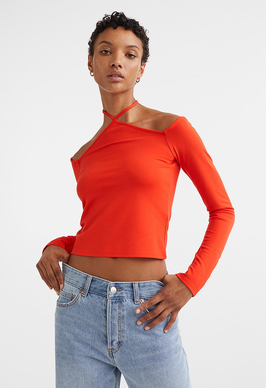 H&M - Off-the-shoulder jersey top - bright red