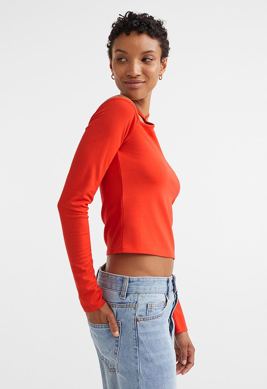 H&M - Off-the-shoulder jersey top - bright red