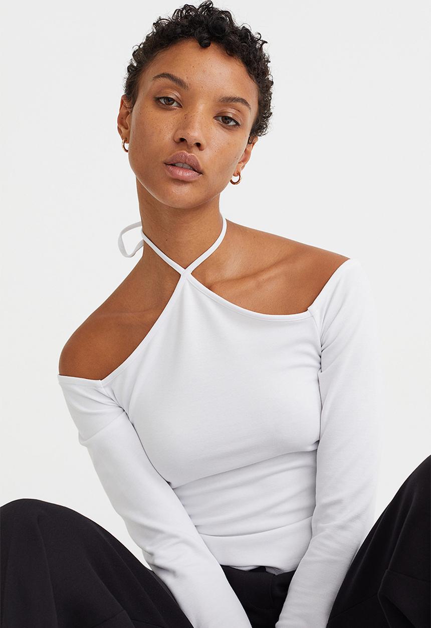 H&M - Off-the-shoulder jersey top - white