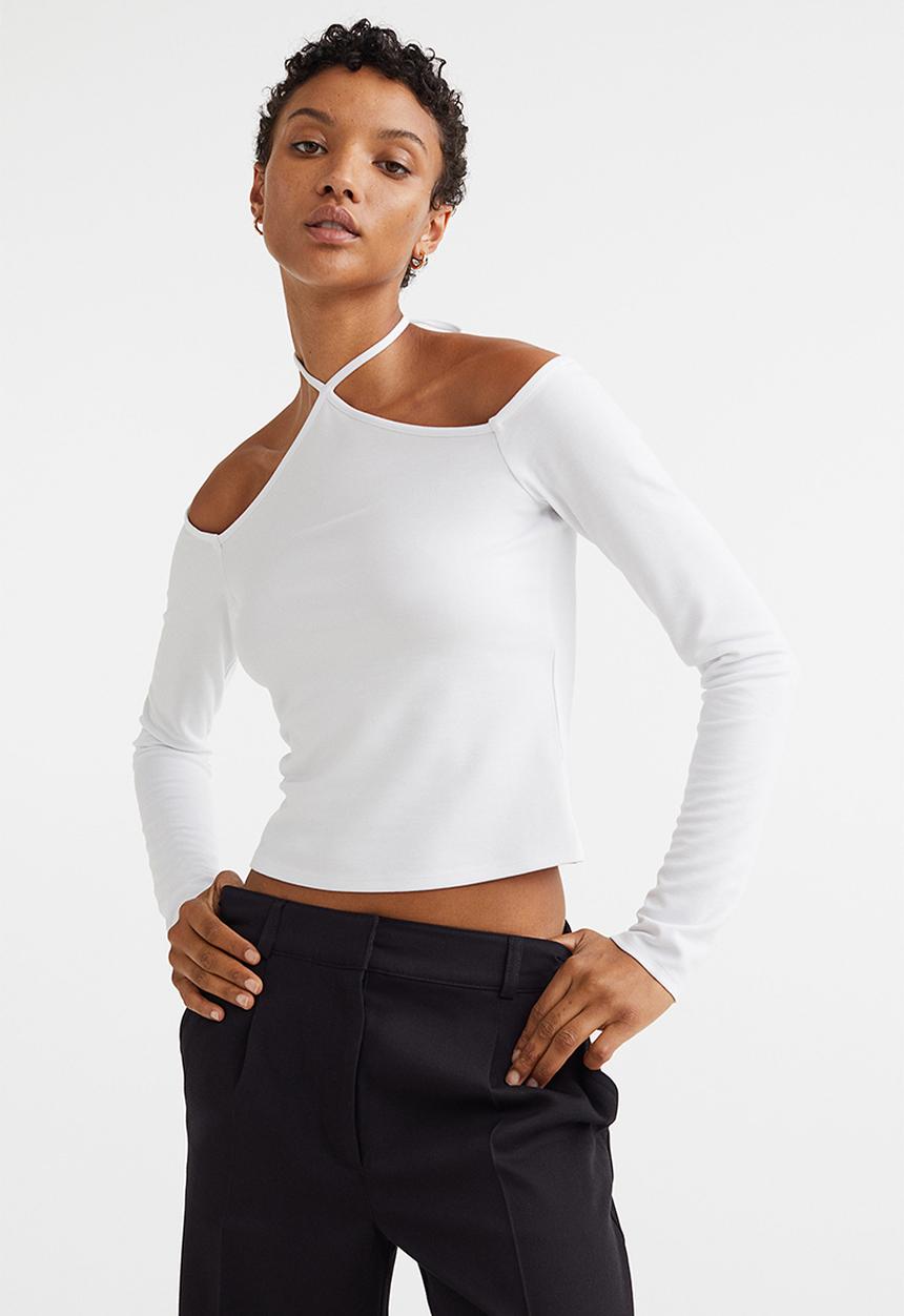 H&M - Off-the-shoulder jersey top - white