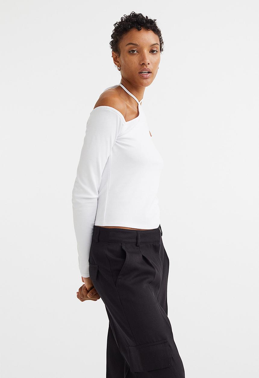 H&M - Off-the-shoulder jersey top - white