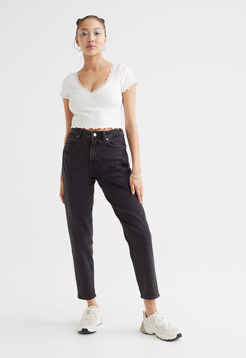 H&M - Mom loose-fit high ankle jeans - dark grey