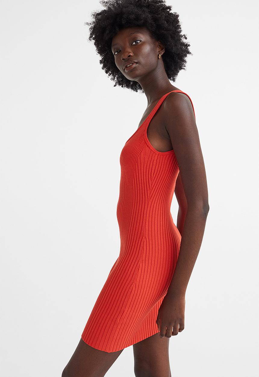 H&M - Rib-knit bodycon dress - bright red