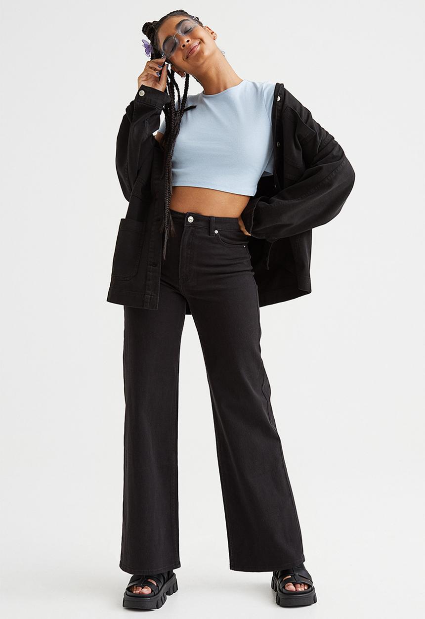H&M - Wide twill trousers - black