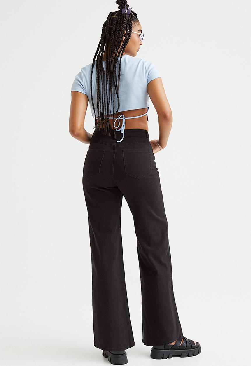 H&M - Wide twill trousers - black