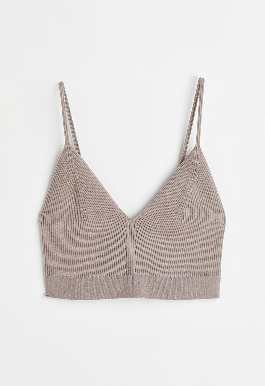 H&M - Viscose-blend crop top - dark beige