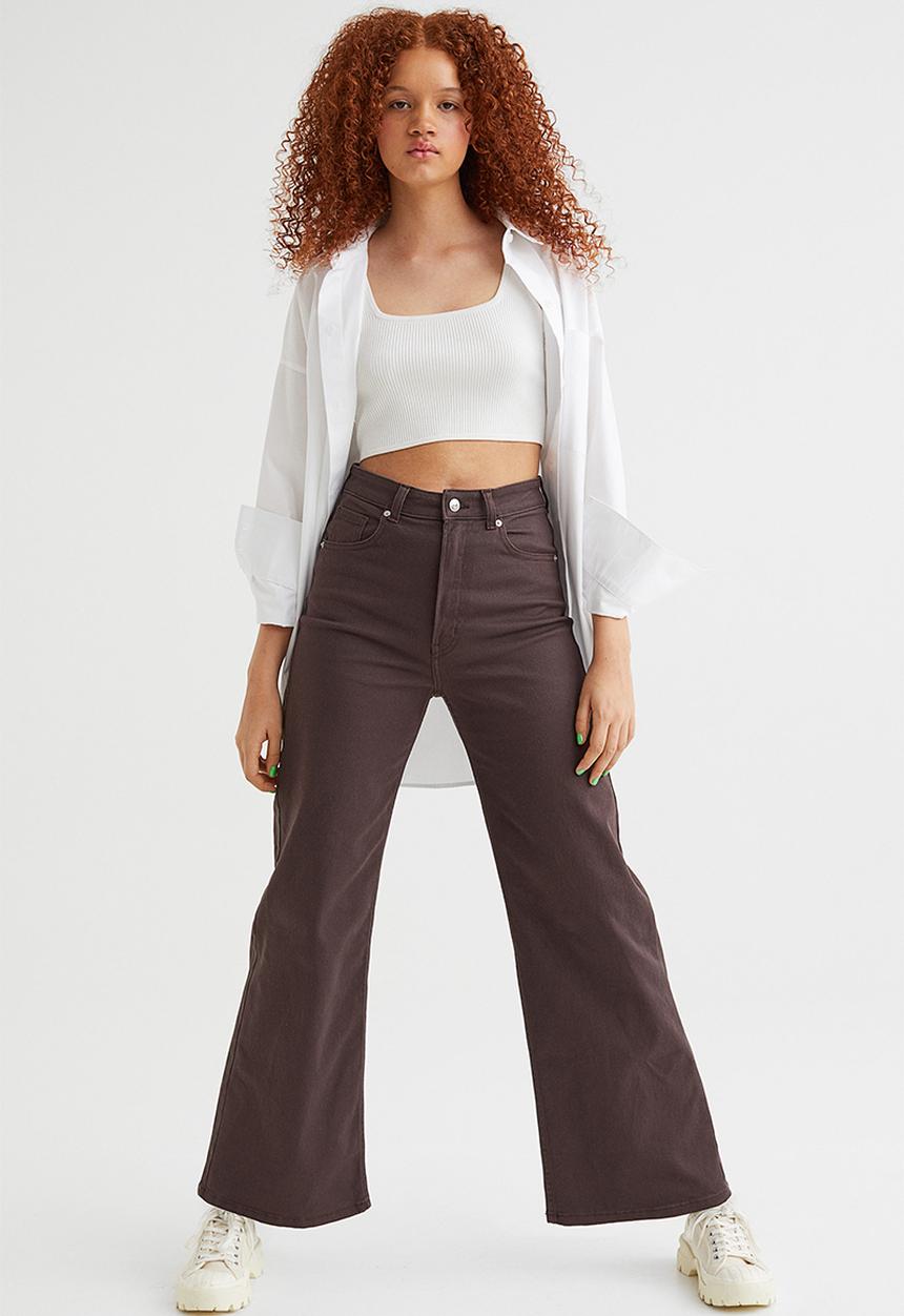 H&M - Wide twill trousers - dark brown