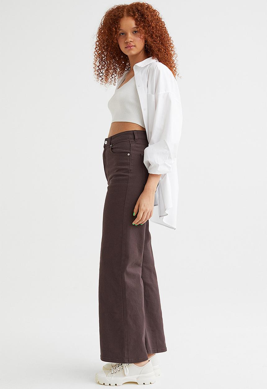 H&M - Wide twill trousers - dark brown